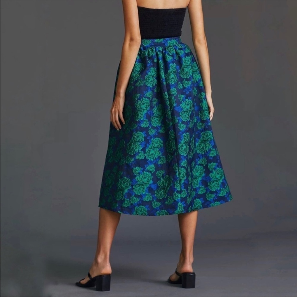 Anthropologie Green and Blue Floral A-Line Skirt - Picture 10 of 12